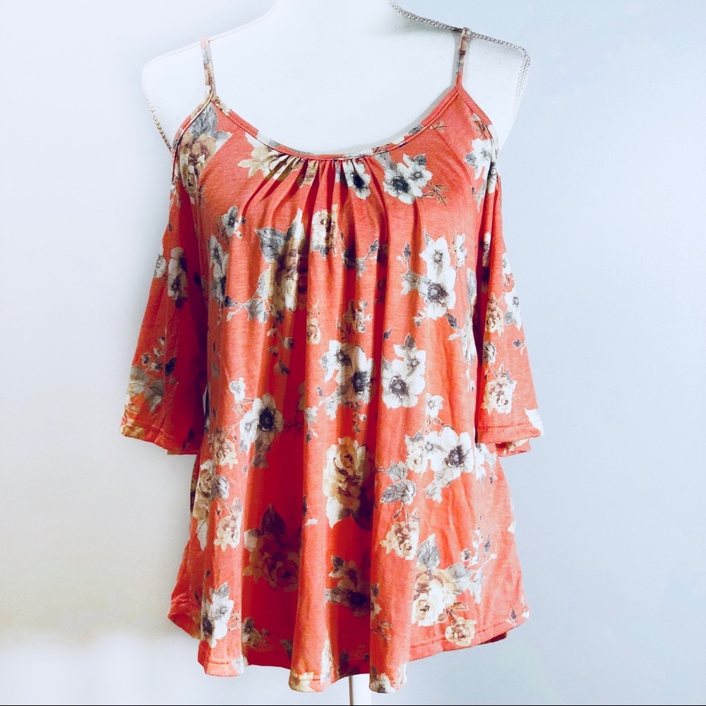 Ginger G Pink Floral Cold Shoulder Top - Picture 2 of 8